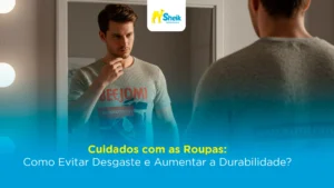 Homem com camisa estampada na frente de um espelho.
