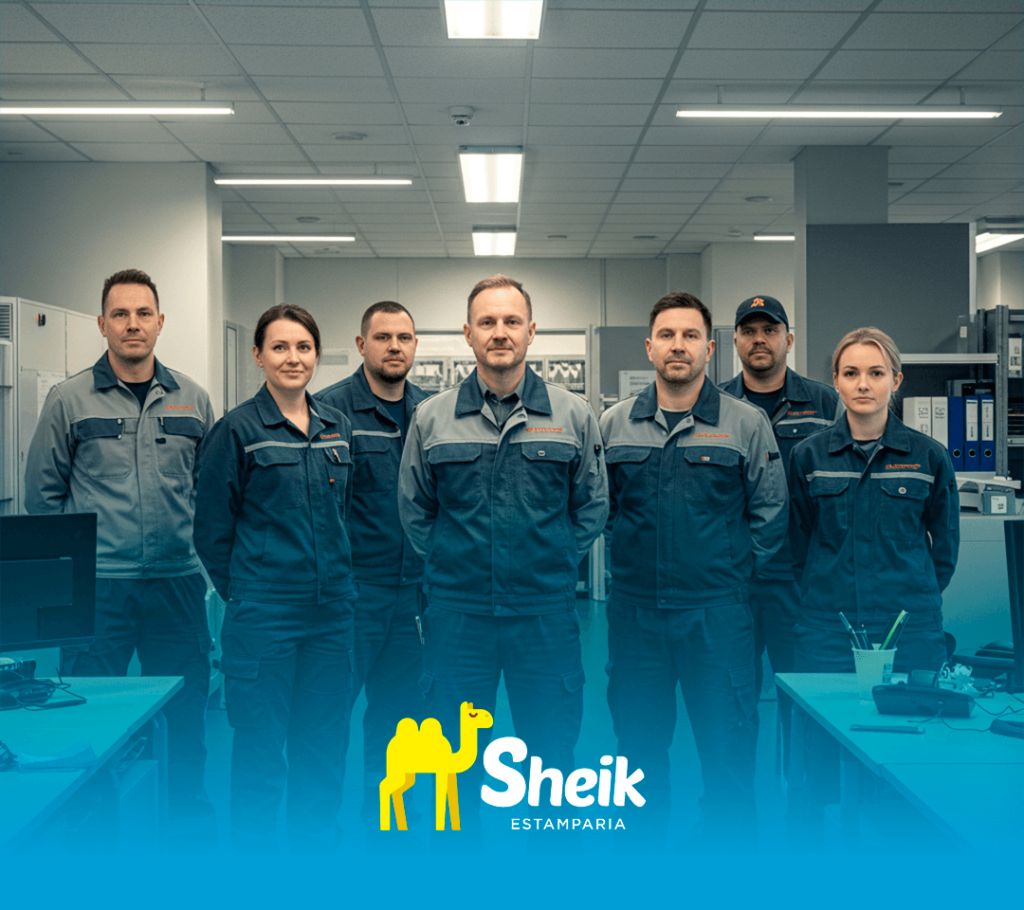 Uma equipe com uniforme empresarial.