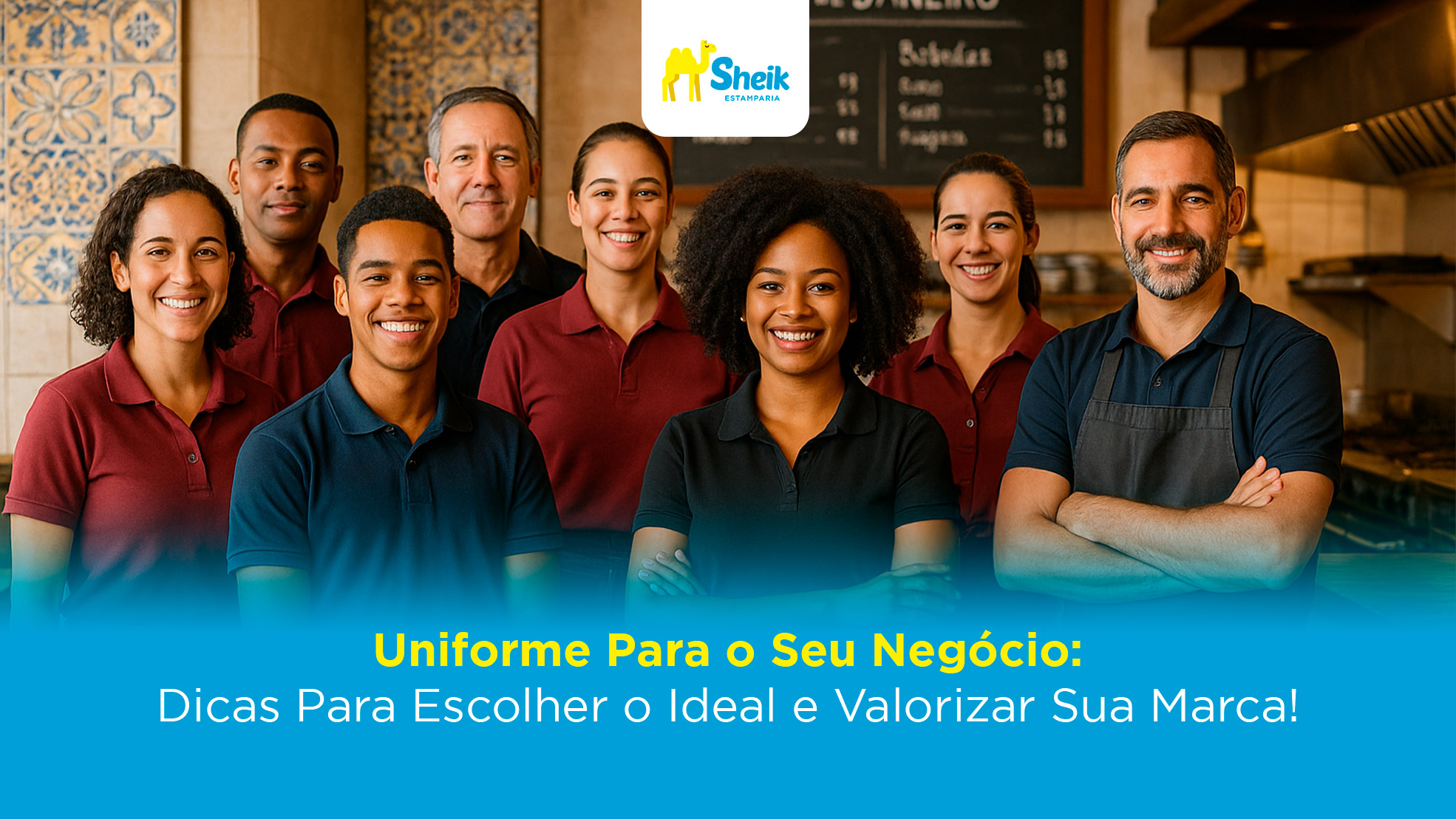 Uma equipe de profissionais uniformizada.
