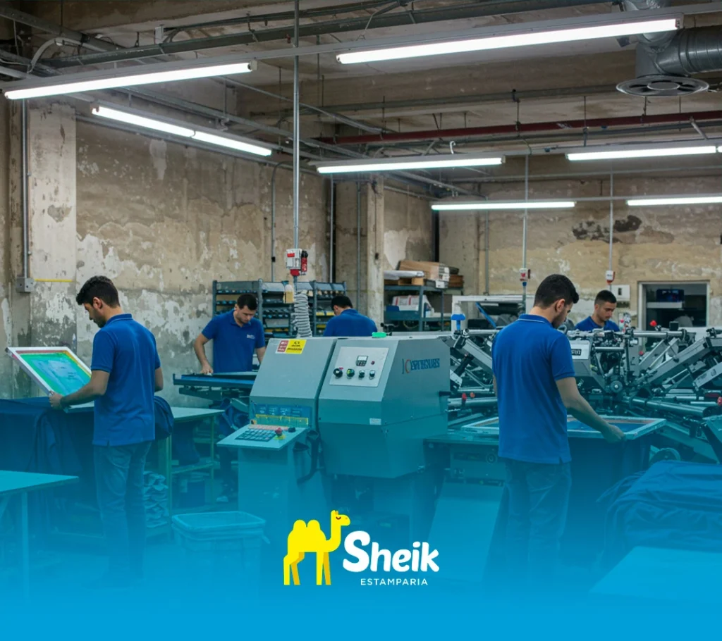 Linha de produção de estamparia da Sheik Estamparia.