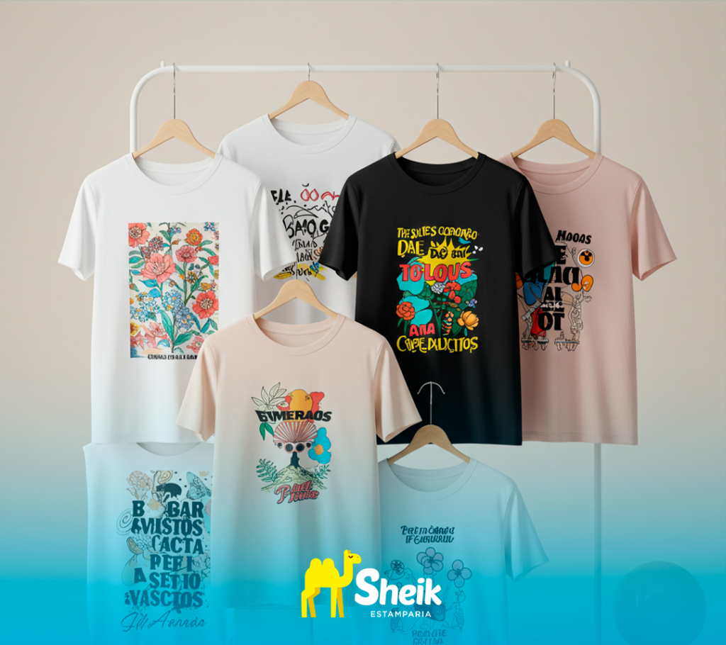 camisas com estampas diferentes penduradas em cabides