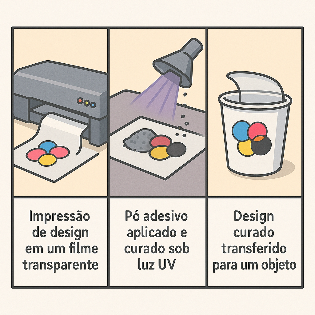 Desenho do processo de impressão DTF UV