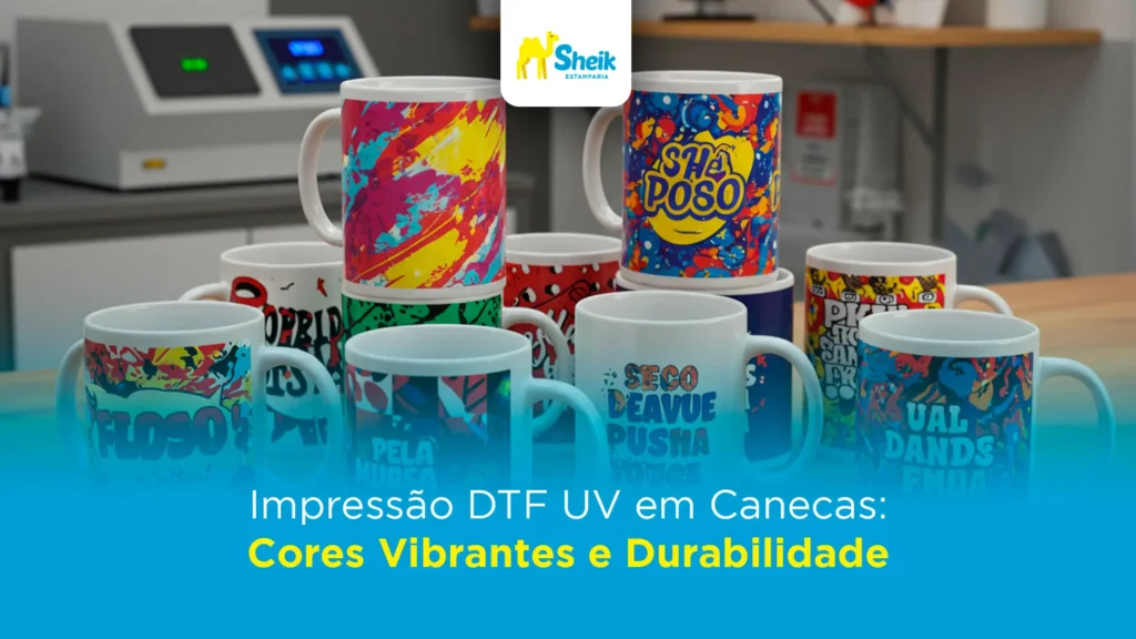 Diferentes canecas com estampas DTF